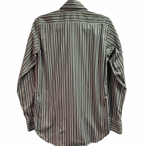 ETRO green blue striped dress shirt Sz 38 - Picture 2 of 5